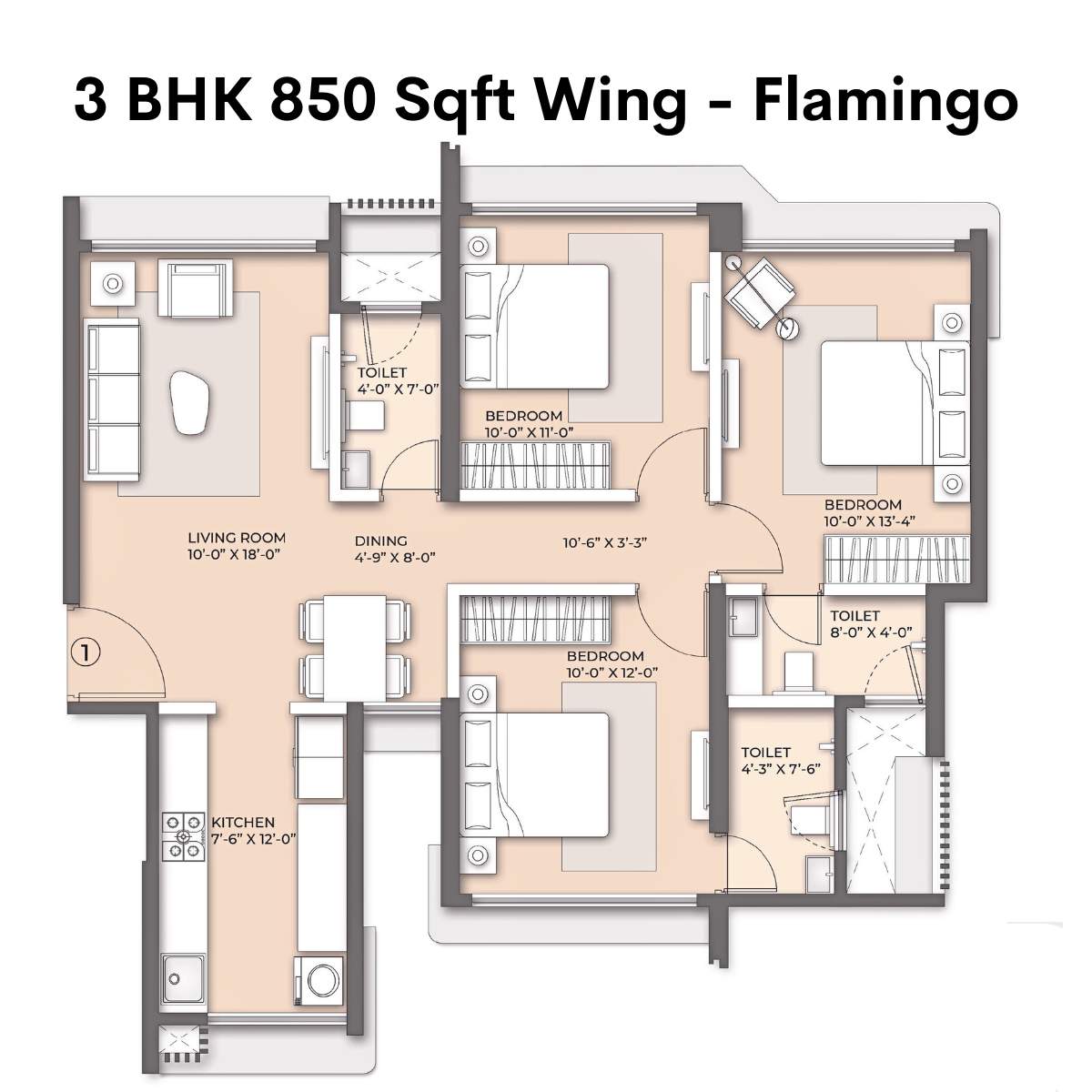 Arkade-Nest-Floor-Plan-Flamingo-3-BHK-850-Sqft